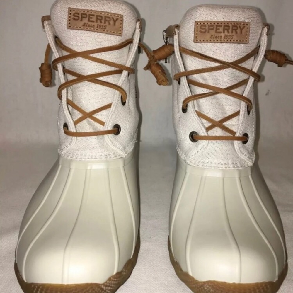 New Sperry duck boots metallic glitter white 6.5